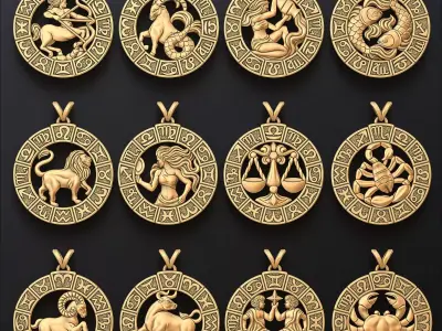 Zodiac Horoscope Pendants  v2 Set Pack Collection 3D print model
