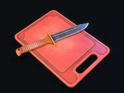 Knife and Cut board Low-poly 3D model