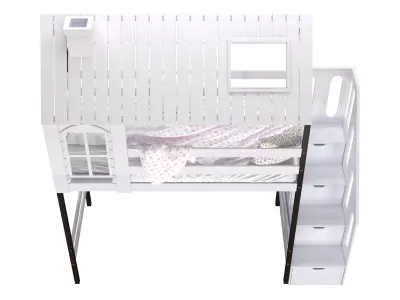 Childrens bed loft house Nordkapp - with ladder chest of drawers 3D model