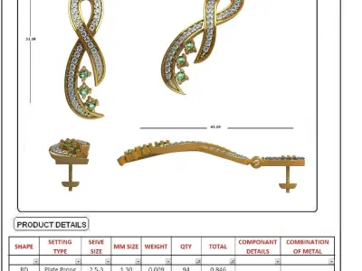 Women Earrings 3dm STL OBJ FBX Render Details 3D print model 3