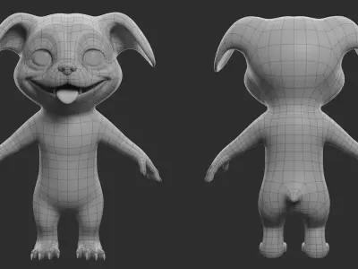 Pitbull Dog Cartoon Low-poly 3D model