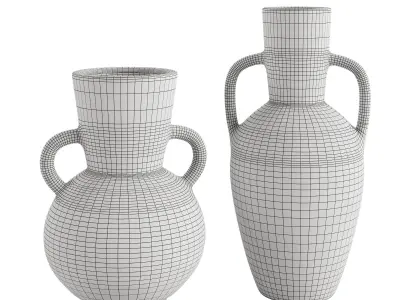 Set 2 Terracotta Ceramic Vase with Handles 3D model