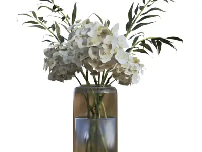 HYDRANGEA Bouquet with Eucalyptus Low-poly 3D model