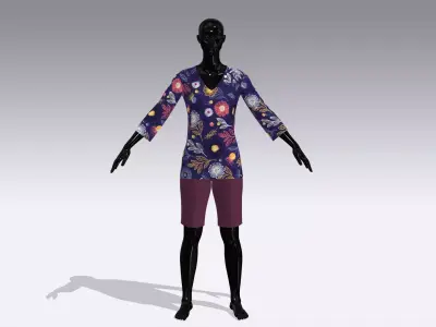 Female Cloth Dress Low-poly 3D model 6