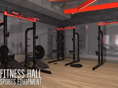 Fitness hall - sports equipment 3D model