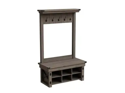5 Hooks Entryway Storage Bench 3D model