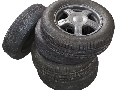 Old wheels for car PBR 3D model
