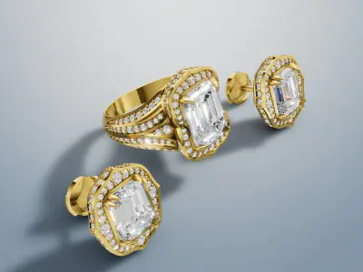 Ring and Earrings gold jewelry set 3D print model C 70 3D print model