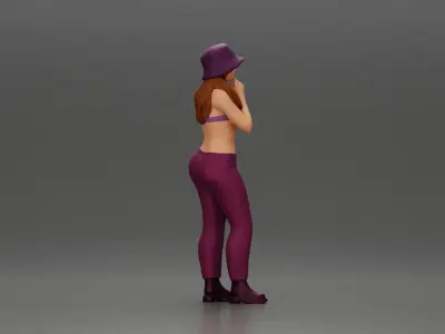 beautiful girl in pants and a hat thinking 3D print model