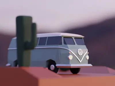 Low Poly VW Bus Van - Boho Style Low-poly 3D model