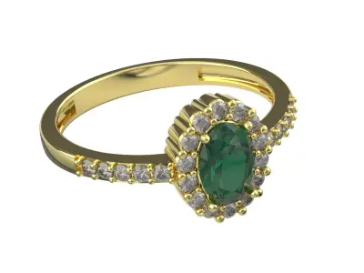 3D Printed Solitaire Ring in 18kt Gold with Emerald and Diamond 3D print model