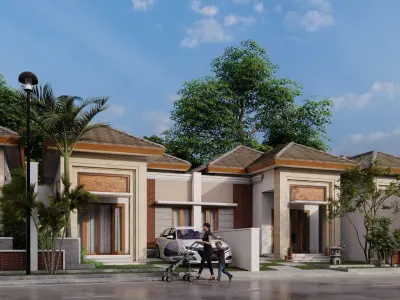 small housing with animated realistic car 3D model