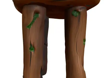 Rustic Natural Wood Moss Stool Low-poly 3D model