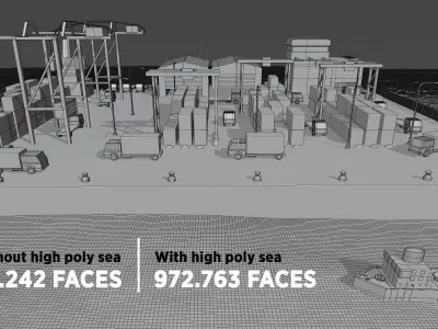 Realistic isometric cargo port scene Free low-poly 3D model