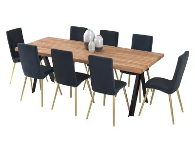 Dining B - Velvet and Timber Low-poly 3D model