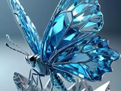 Crystal Blue Butterfly Gemstone Sculpture Wings Perched Diamond Low-poly 3D model