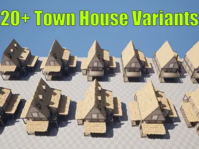20 House Variants - 4K NEXT GEN game-ready models of town houses Low-poly 3D model