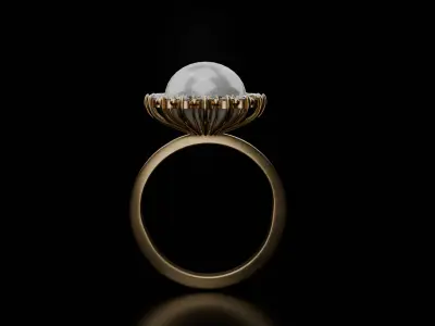  A Gold Pearl Ring with Diamond Accents Free low-poly 3D model