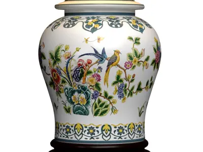 Floral European Provence Porcelain Nightstand Bedside Table Lamp 3D model