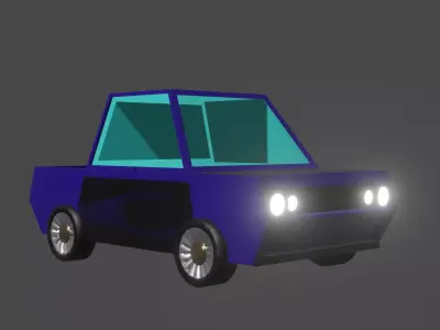 Low poly van blue 3d movie look Low-poly 3D model