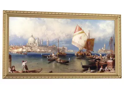 A classic big picture  in a carved golden frame 3D model