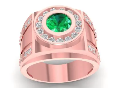 Luxury Men Signet Ring with Round Center Stone  2150 3D print model