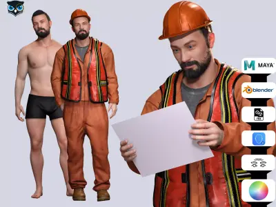 Realistic 3D Construction Worker Character Model Low-poly 3D model
