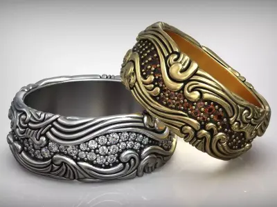 Ocean Wave Pattern Diamond Wedding Band 3D print model