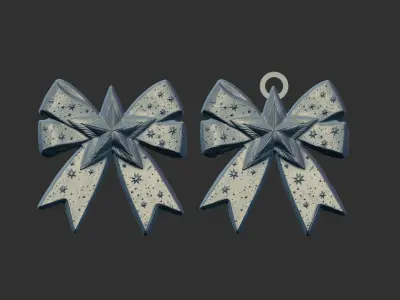 christmas star ribbon bow decor  3D print model