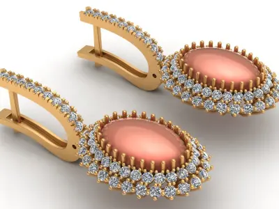 Oval Coral Diamond Fashion Gold Earring 3D print model