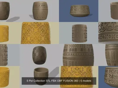 5 Pot Collection STL FBX OBF FUSION 360