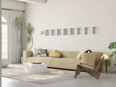 Mid Century interior scene 3D model 3D model