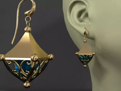 earrings gold and 3D model