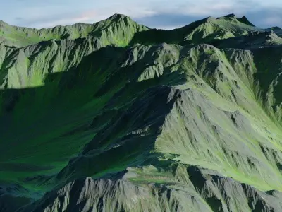 Mountainous green terrain 16k Free 3D model
