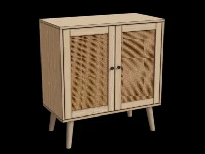 Bohemian Solid Wood And Rattan Accent Cabinet Low-poly 3D model