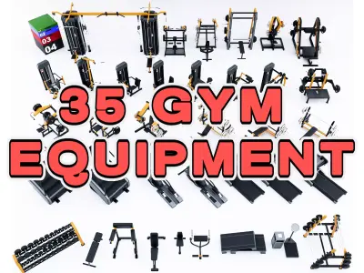 35 Gym Equipment Blender - Fbx - Obj ready Low-poly 3D model