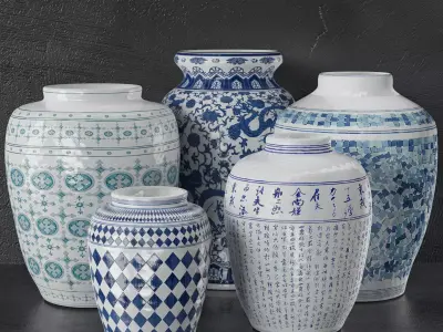 China porcelain decorative vase set Free 3D model