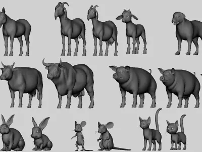 19 Domestic Animal Collection Low-poly 3D model