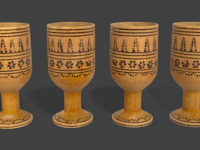 Vintage Wooden Goblets - 2 Models Low-poly 3D model