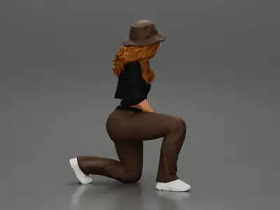 Chola Girl in hat sitting on knee hugging her dog - Separated 3D print model