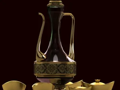 Chinese tea pot and yuanbao 3D model