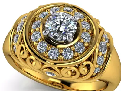 Vintage Antique style crafted details Halo ladies Ring 3D print model