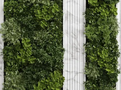 Vertical Wall Garden With marble frame - set of indoor plants 61 Low-poly 3D model