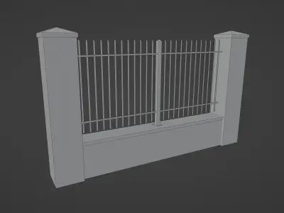 Simple bricks and steel fence Free low-poly 3D model