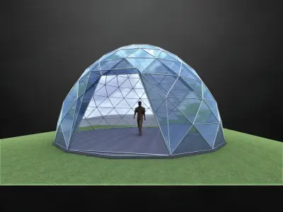 Dome steel structure glass panels large entry Low-poly 3D model