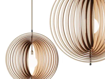 Creative Wood Round Globe Pendant Light Fixture Shade 3D model