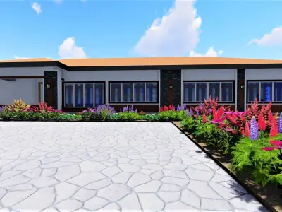 SINGLE STOREY HOUSE WITH A POOL  Low-poly 3D model