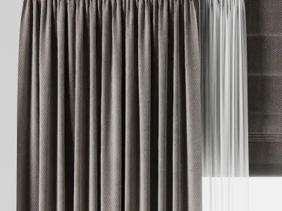 Rod Curtains with Roman blinds brown 20 HBH Low-poly 3D model