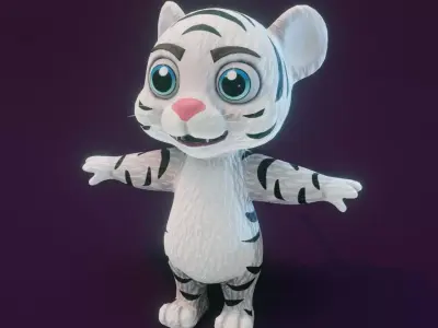 Cartoon White Tiger 3D Model Low-poly 3D model