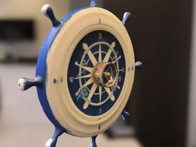 Nautical Ship Wheel blue Low-poly 3D model